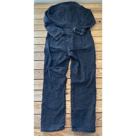 Lee Union-Alls Studded Denim Jumpsuit Size Large Women's Black Zip/Snap Front - Picture 2 of 10